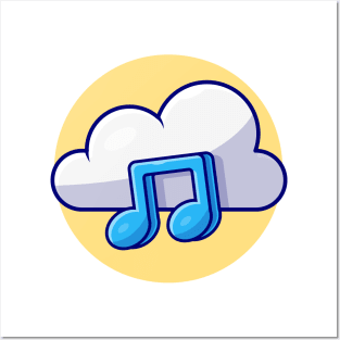 Cloud Music with Tune and Note of Music Cartoon Vector Icon Illustration Posters and Art